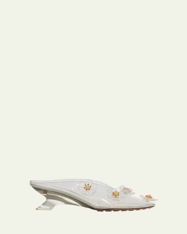 Flower Pudding Rubber Kitten-Heel Mule Pumps